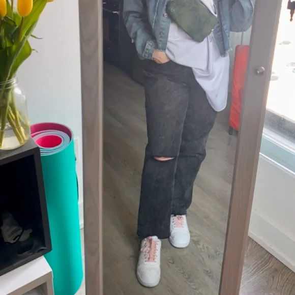 Extra High Rise Straight Leg Black Ripped Jeans - Picture 2 of 5